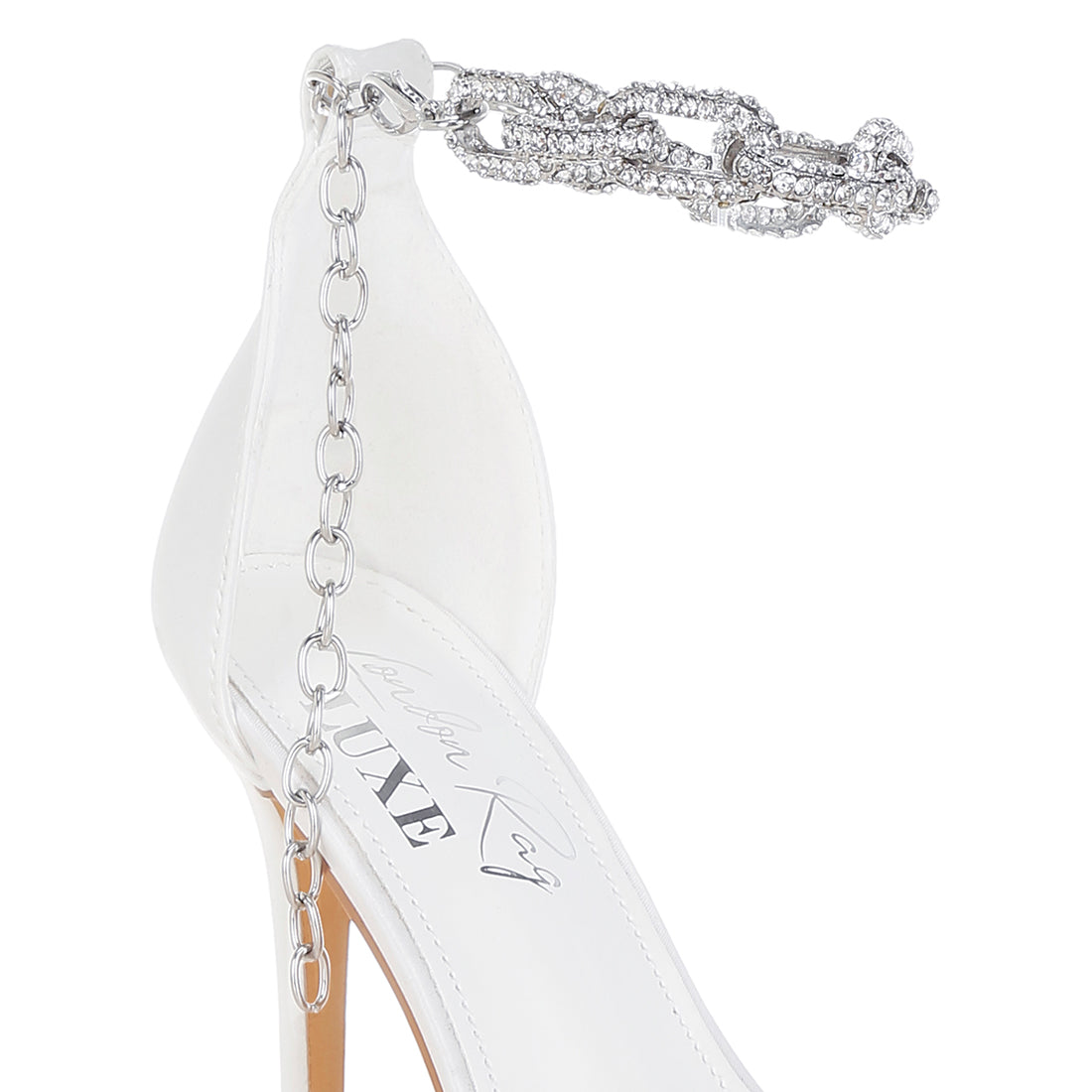rhinestones chain stiletto sandals#color_white
