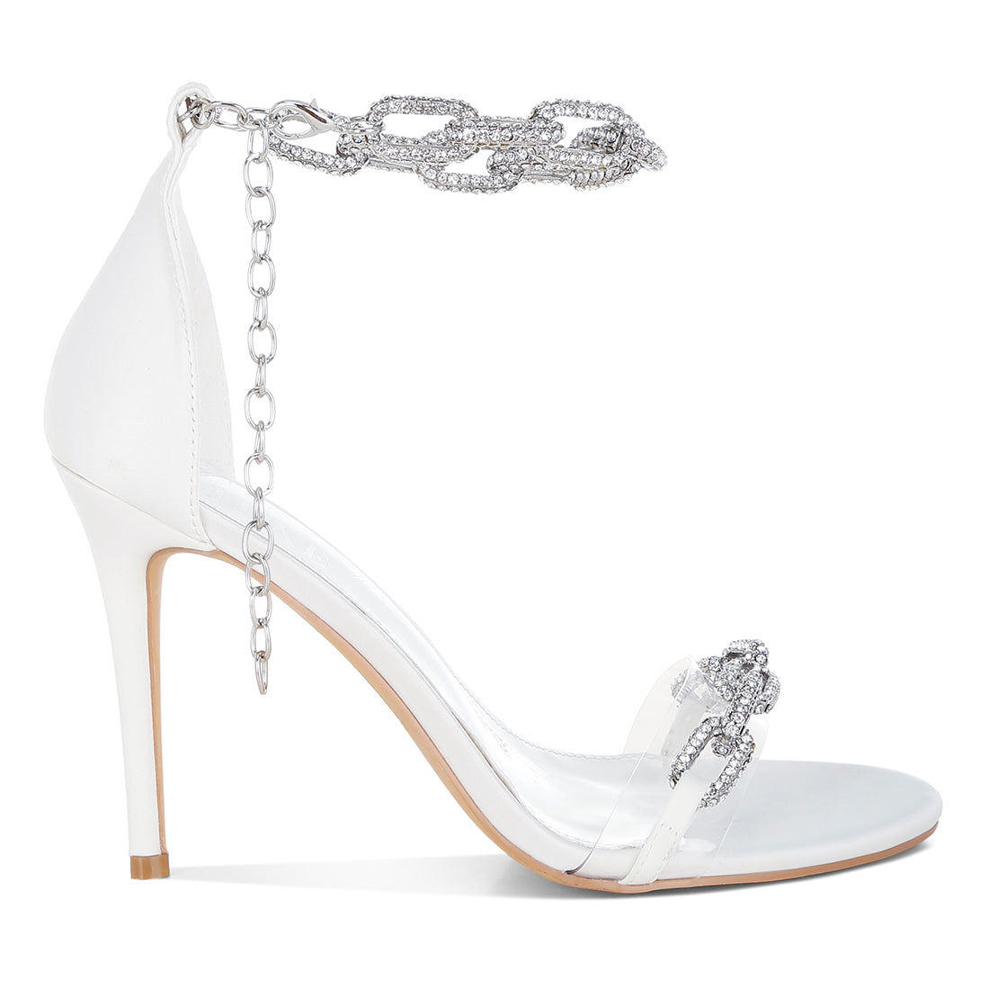 rhinestones chain stiletto sandals#color_white