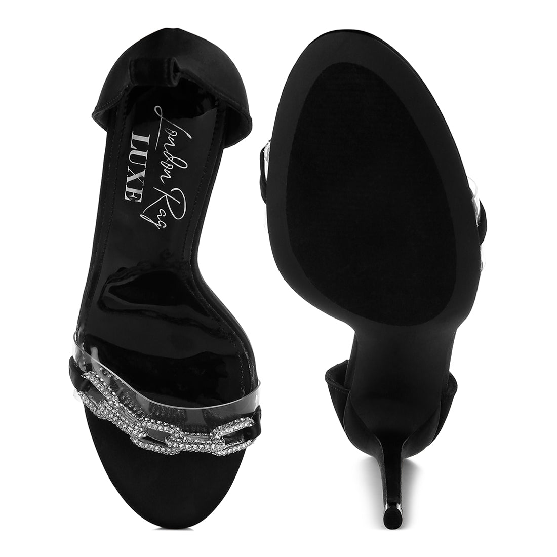 rhinestones chain stiletto sandals#color_black