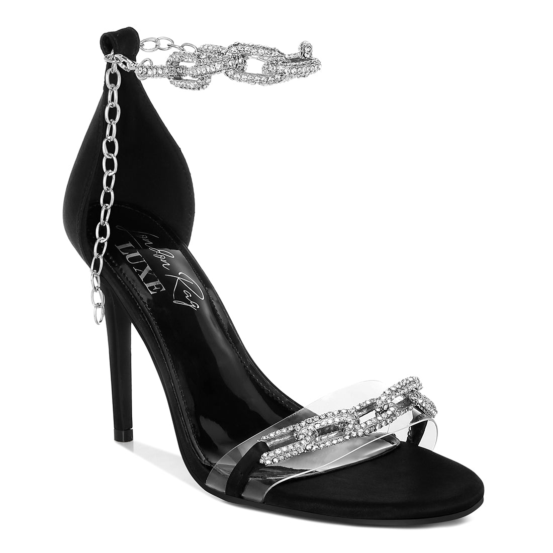 rhinestones chain stiletto sandals#color_black