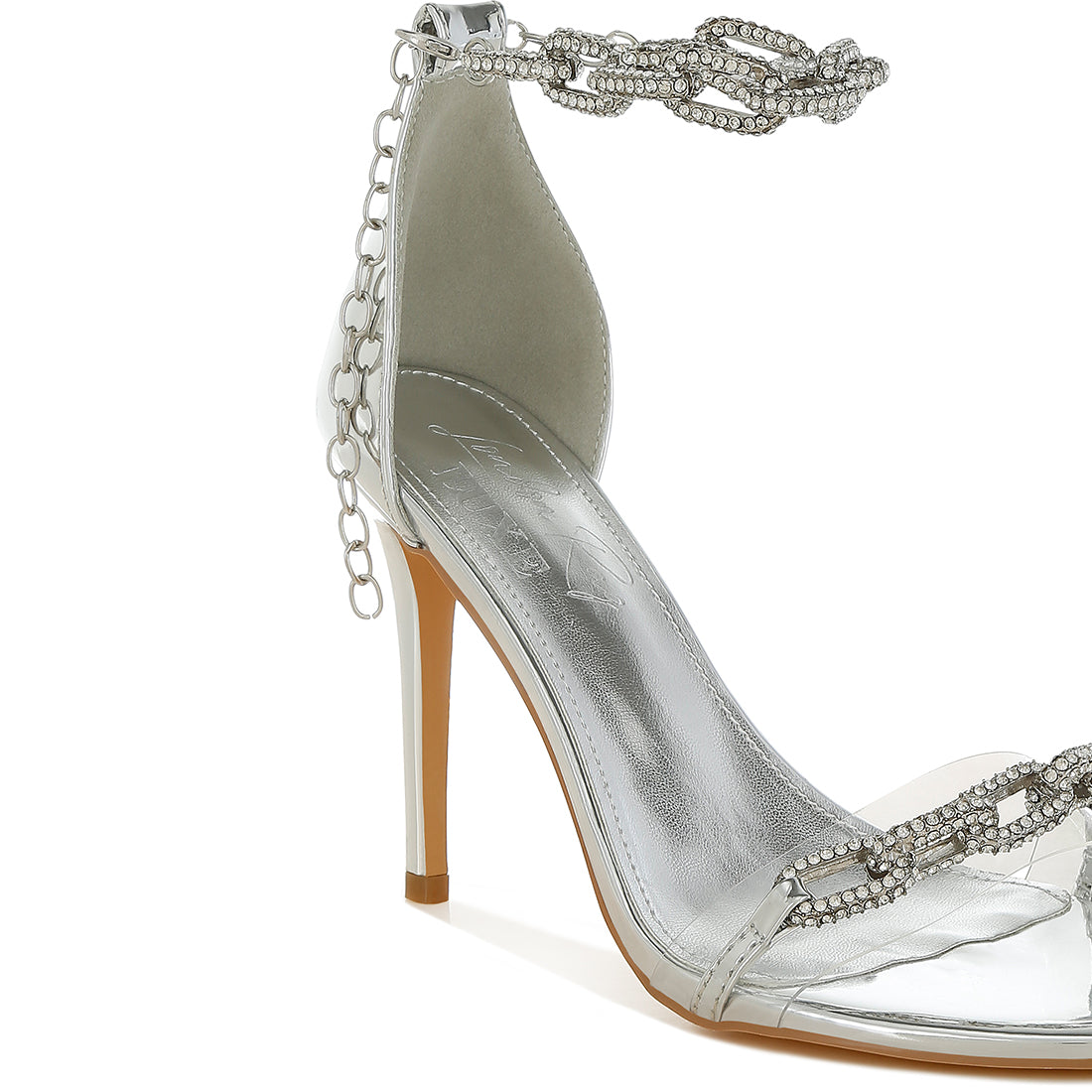 rhinestones chain metallic stiletto sandals#color_silver