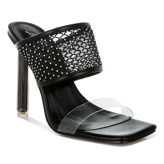 clear embellished square toe heels#color_black
