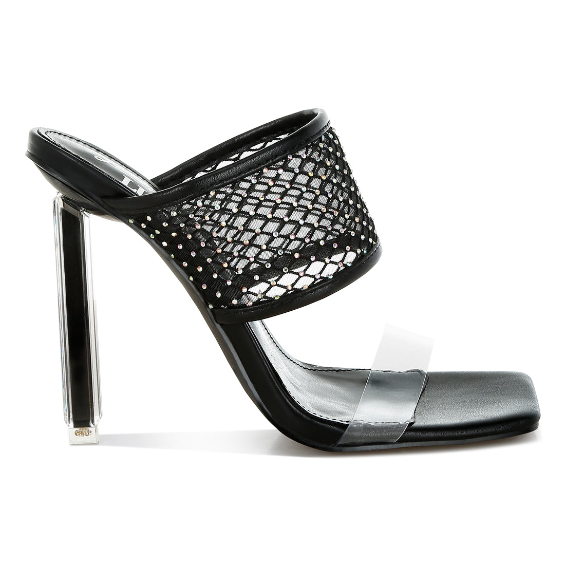 clear embellished square toe heels#color_black