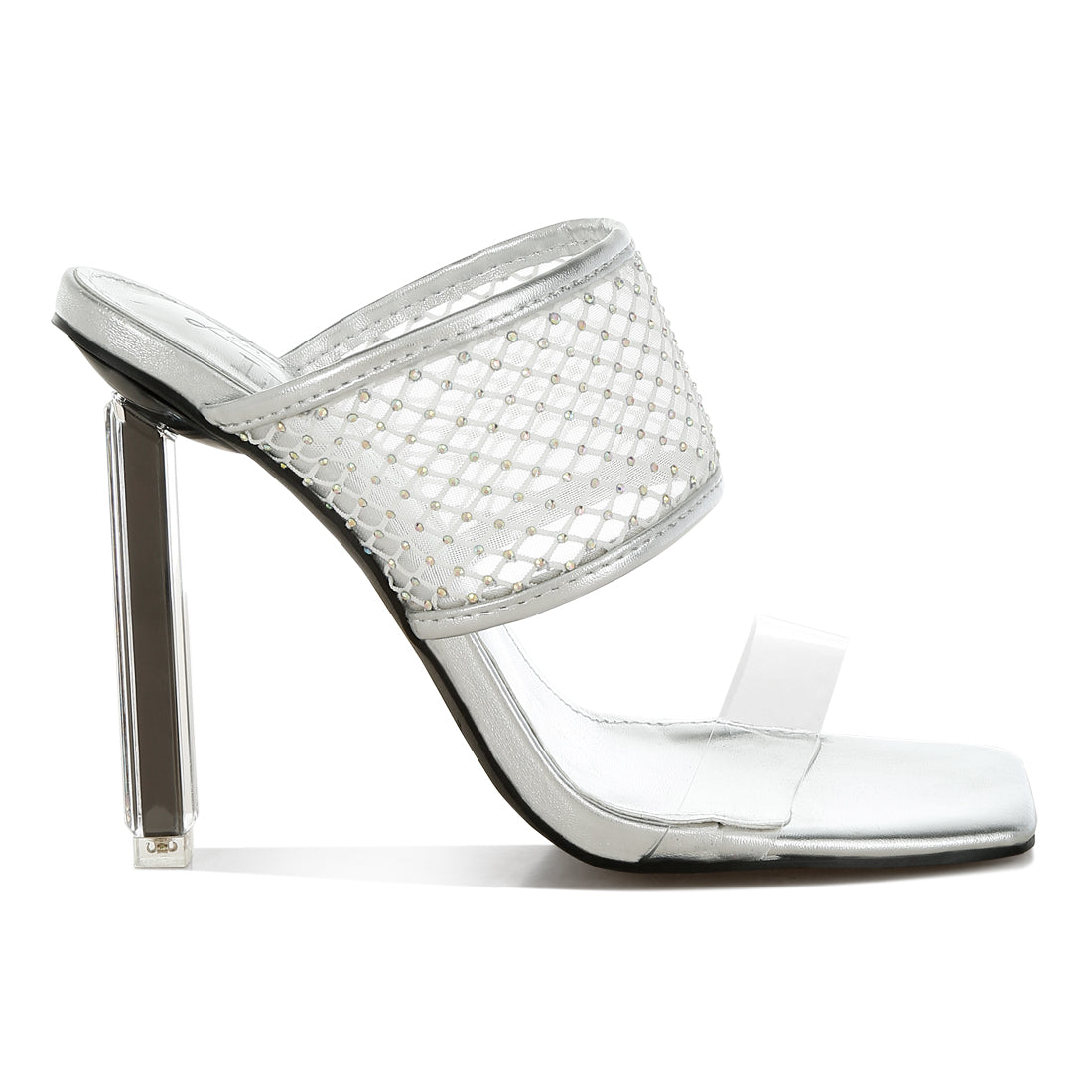 clear embellished square toe heels#color_silver