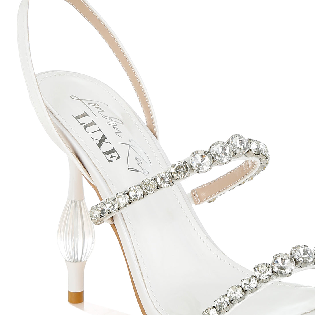 diamante embellished fantasy heel sandals#color_white