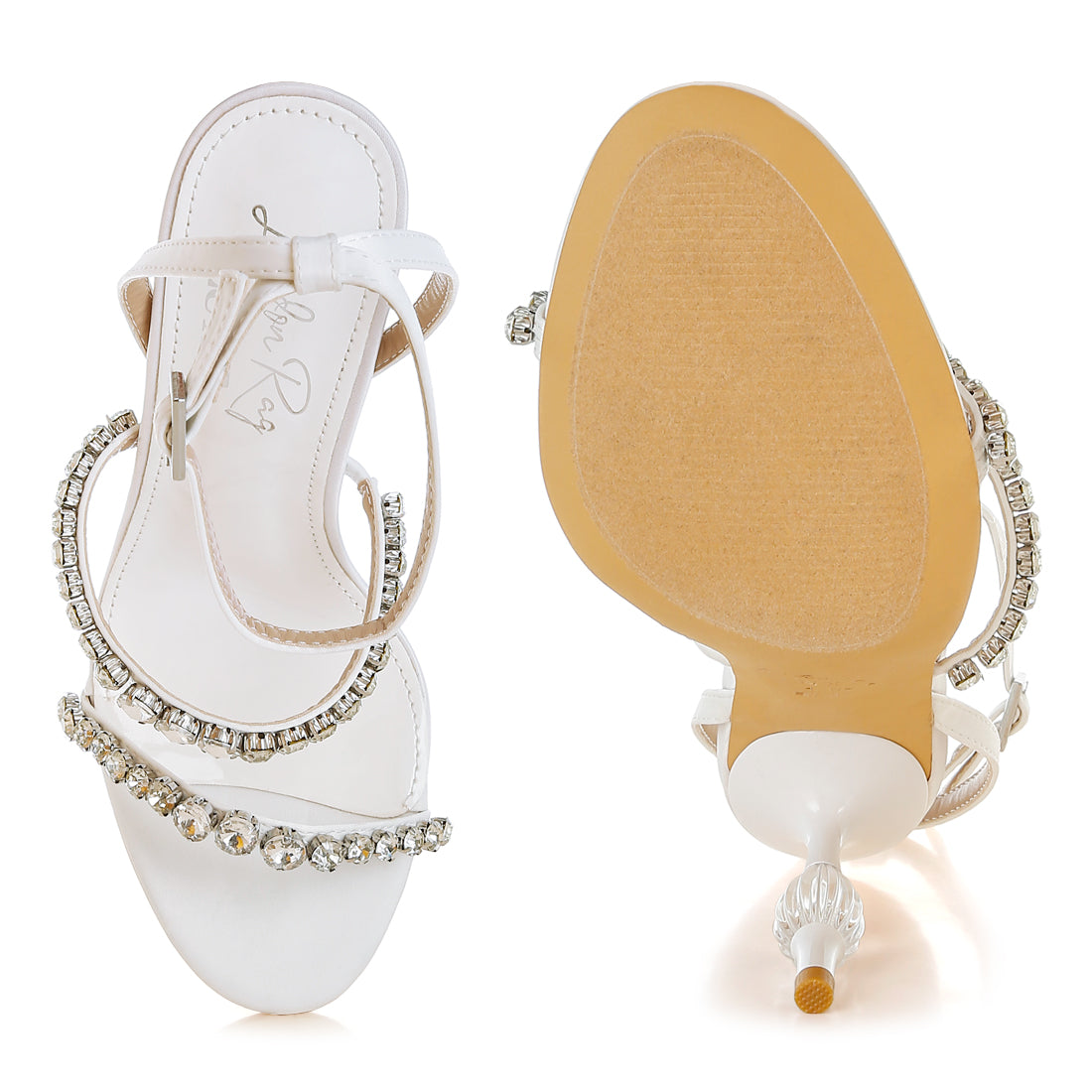 diamante embellished fantasy heel sandals#color_white