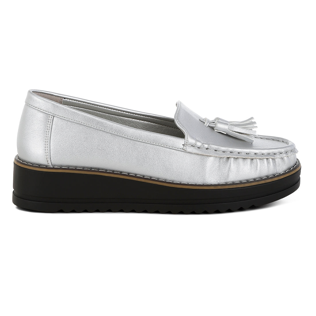 metallic tassel detail loafers#color_silver
