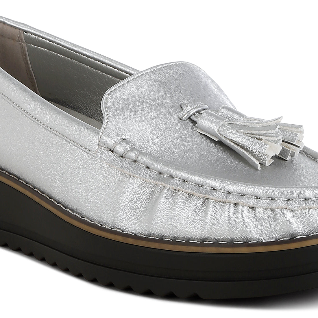 metallic tassel detail loafers#color_silver