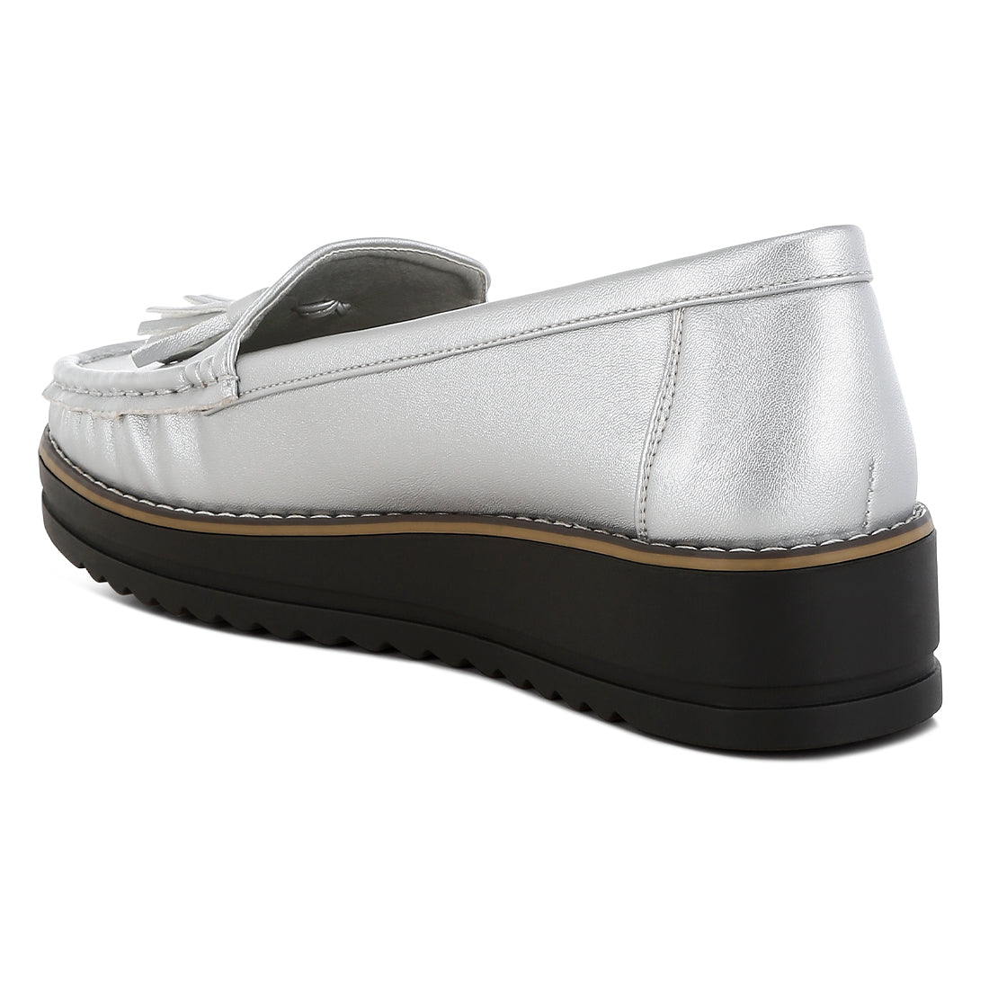 metallic tassel detail loafers#color_silver