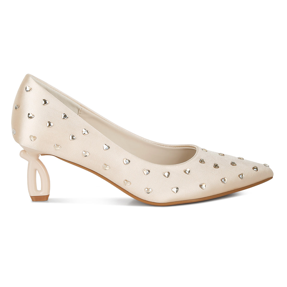 heart-shaped rhinestones pumps#color_beige
