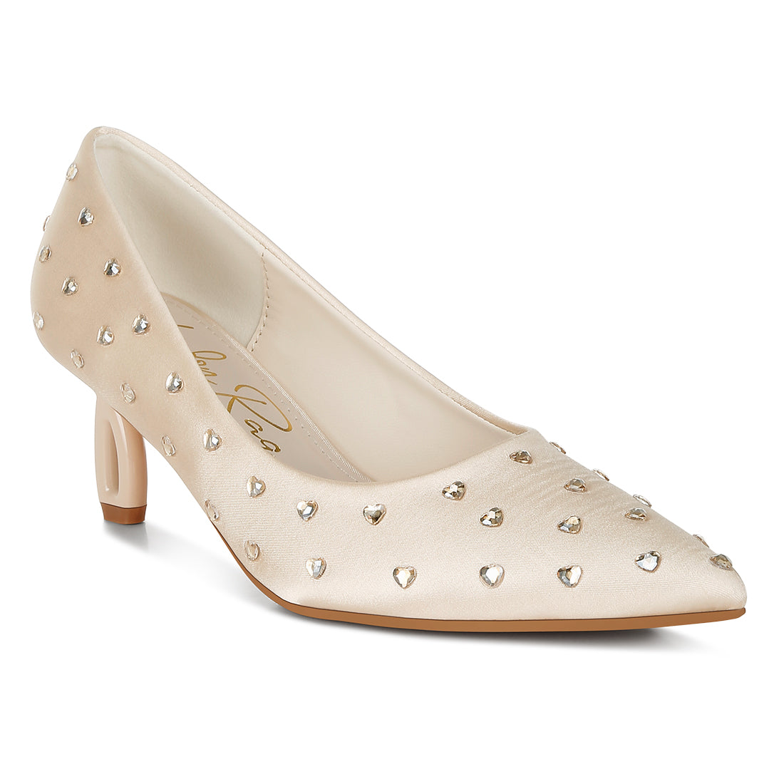 heart-shaped rhinestones pumps#color_beige