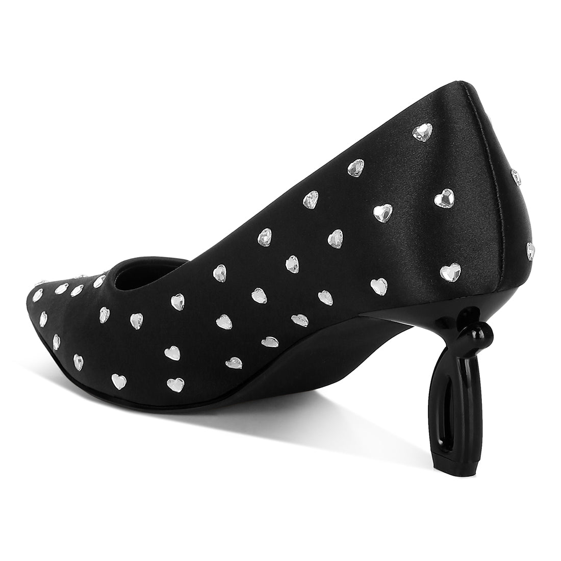 heart-shaped rhinestones pumps#color_black