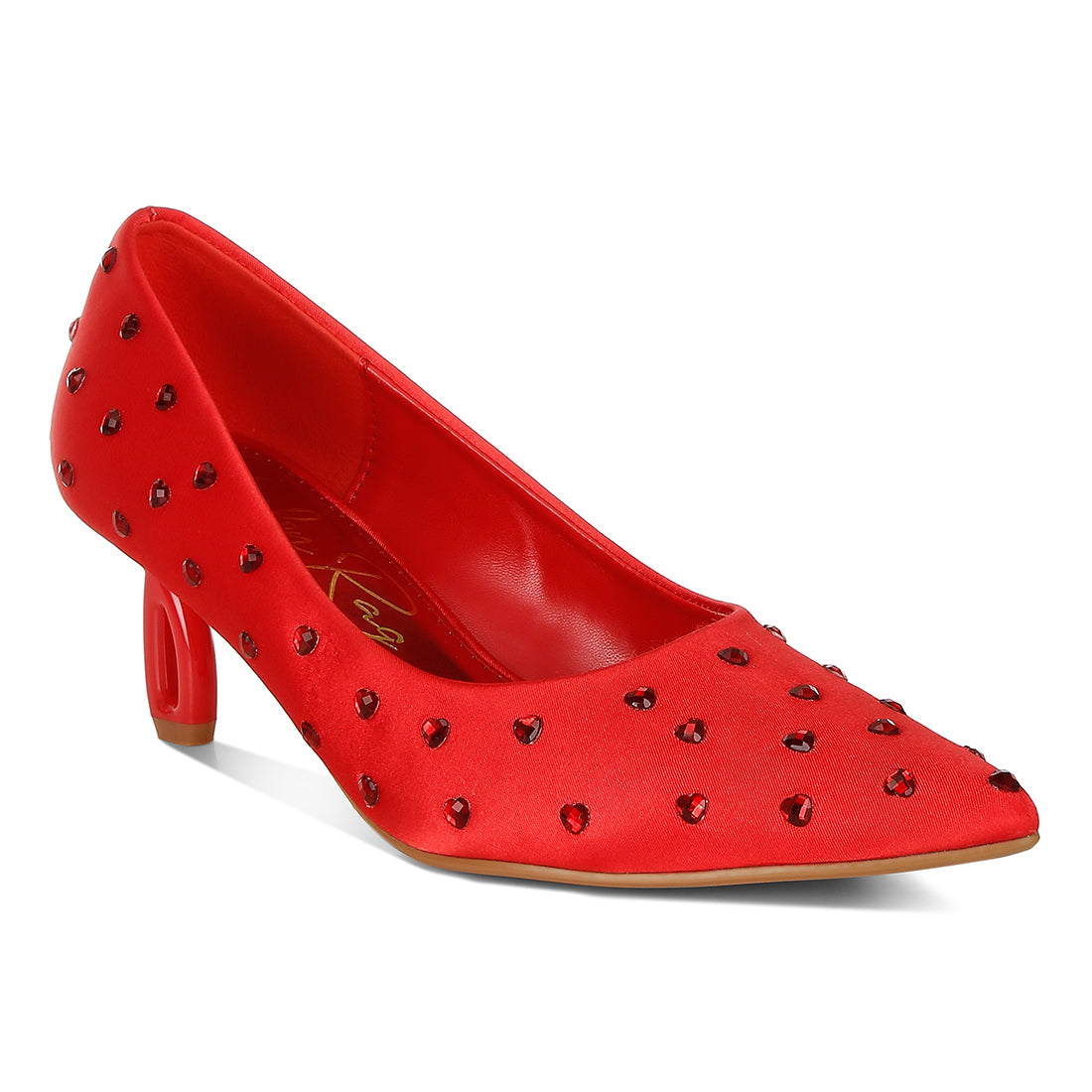 heart-shaped rhinestones pumps#color_red