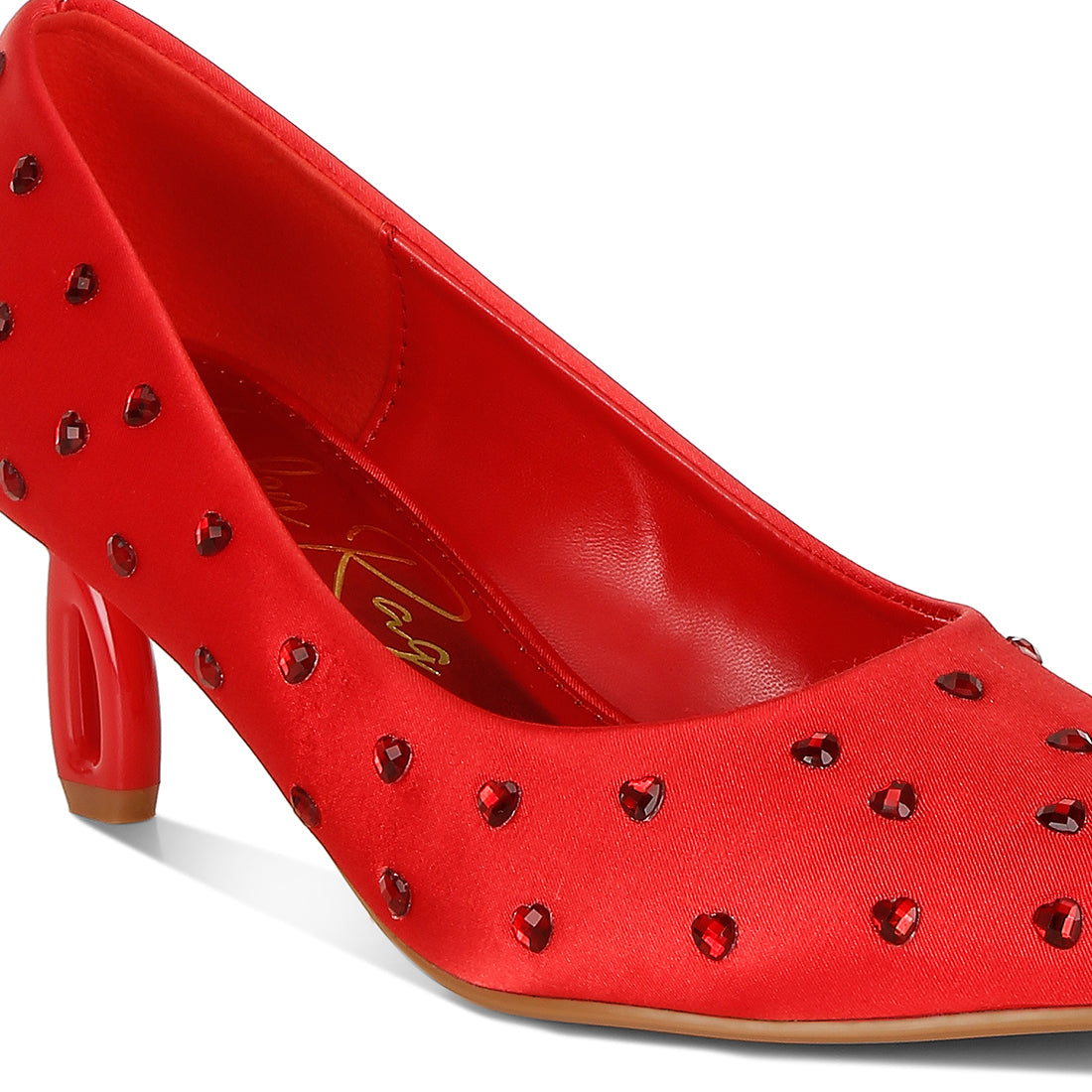 heart-shaped rhinestones pumps#color_red