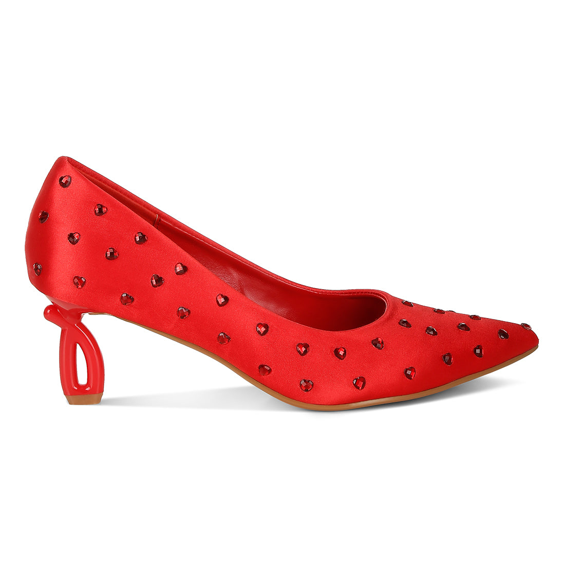heart-shaped rhinestones pumps#color_red