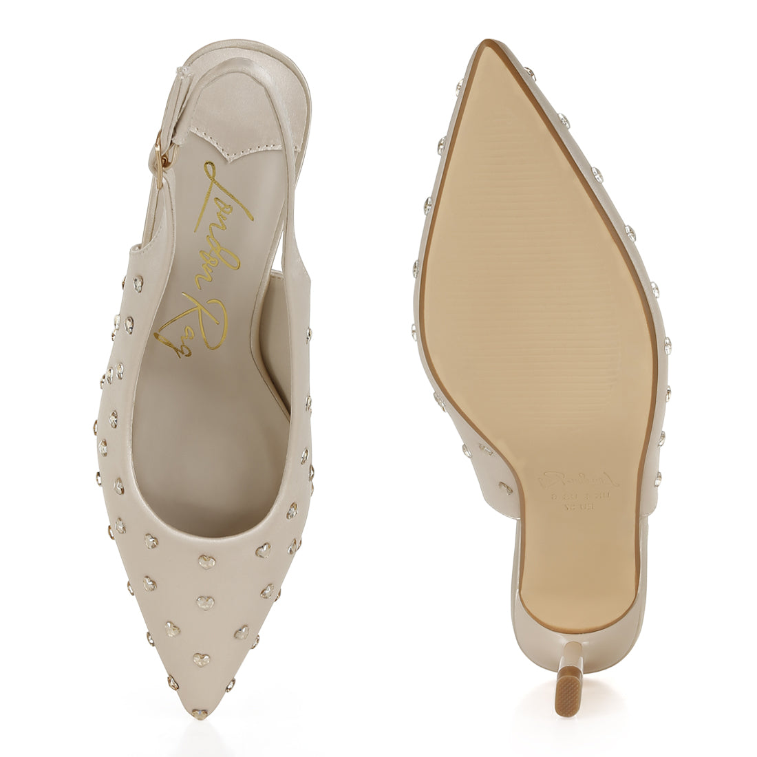 heart-shaped rhinestone studded slingbacks#color_beige