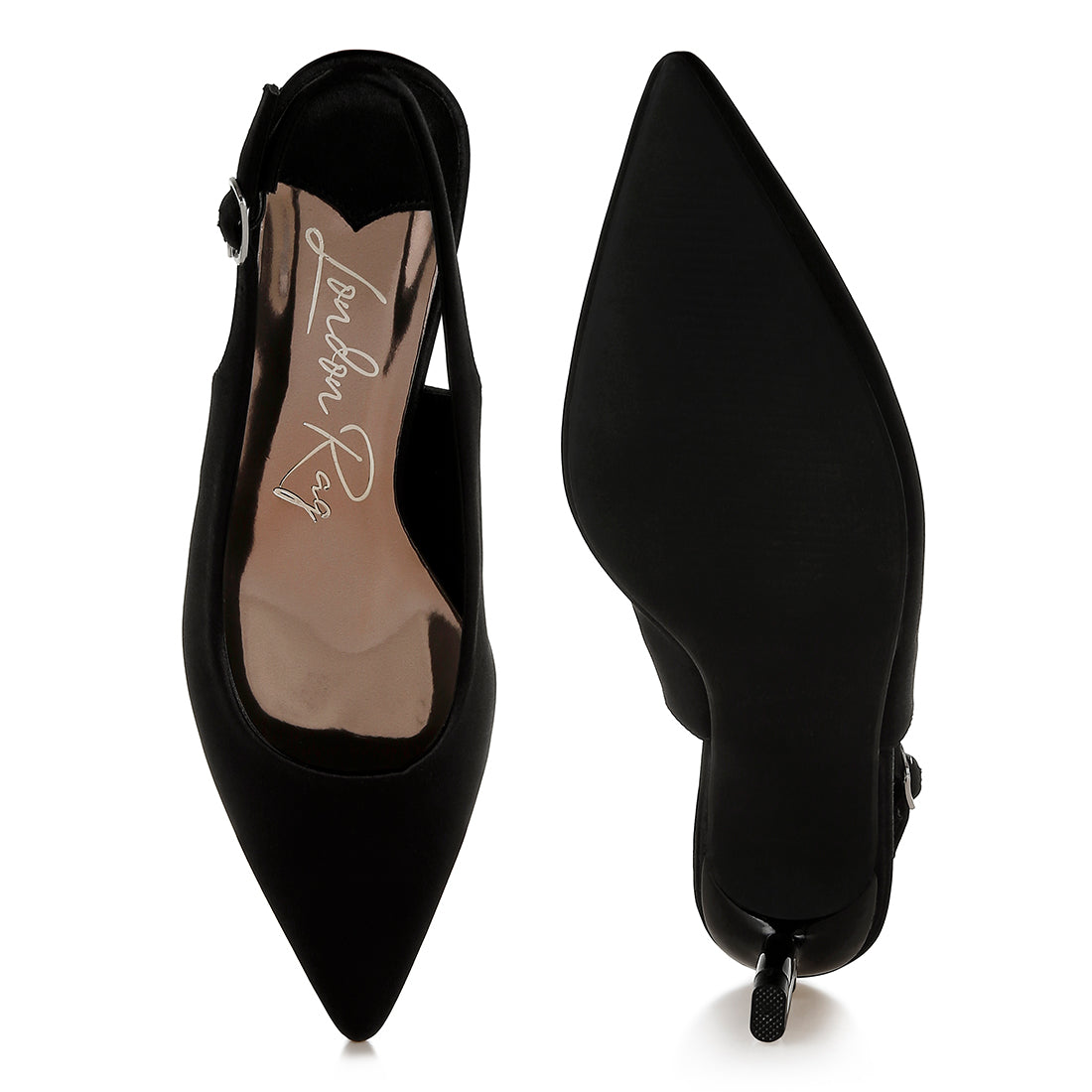 satin pointed toe slingbacks#color_black