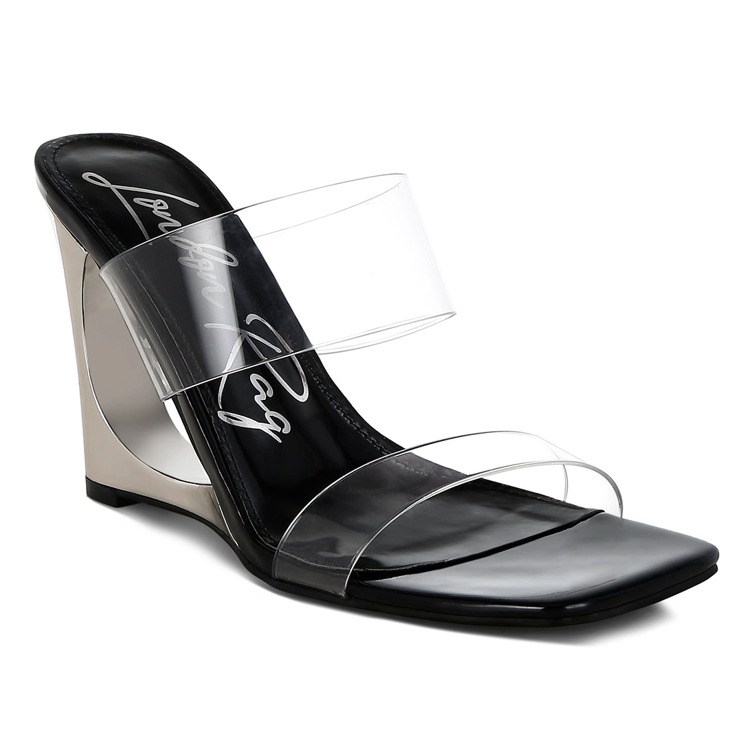 fantasy wedge heel clear sandals#color_black