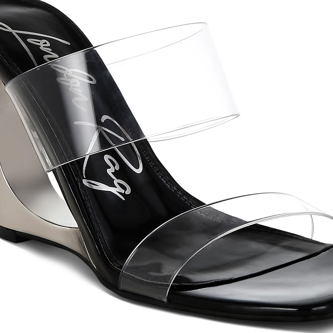 fantasy wedge heel clear sandals#color_black