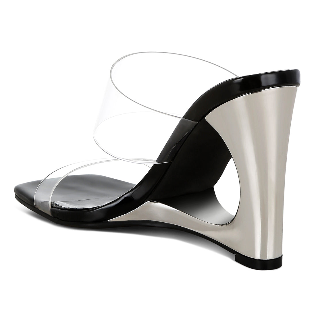 fantasy wedge heel clear sandals#color_black