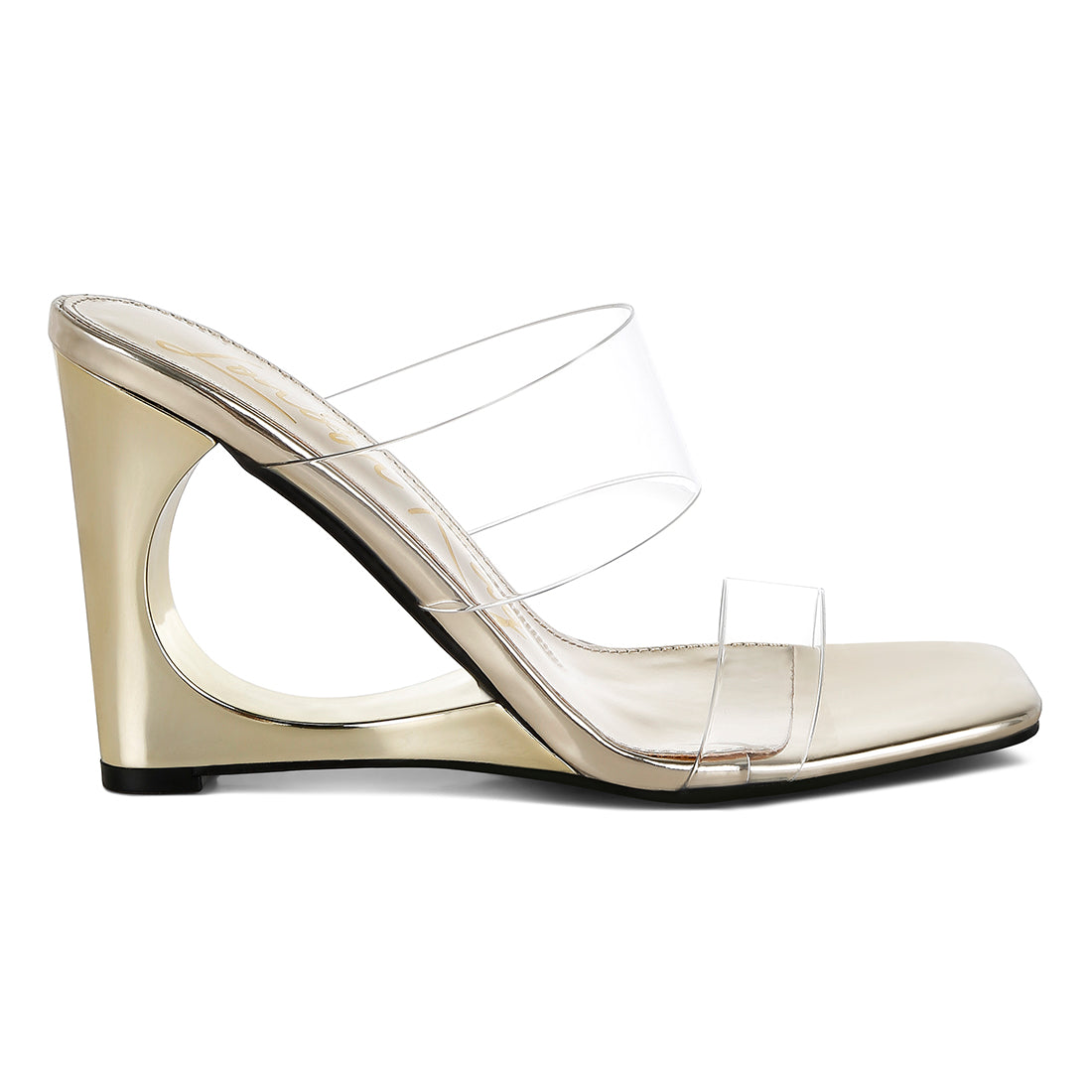 fantasy wedge heel clear sandals#color_gold