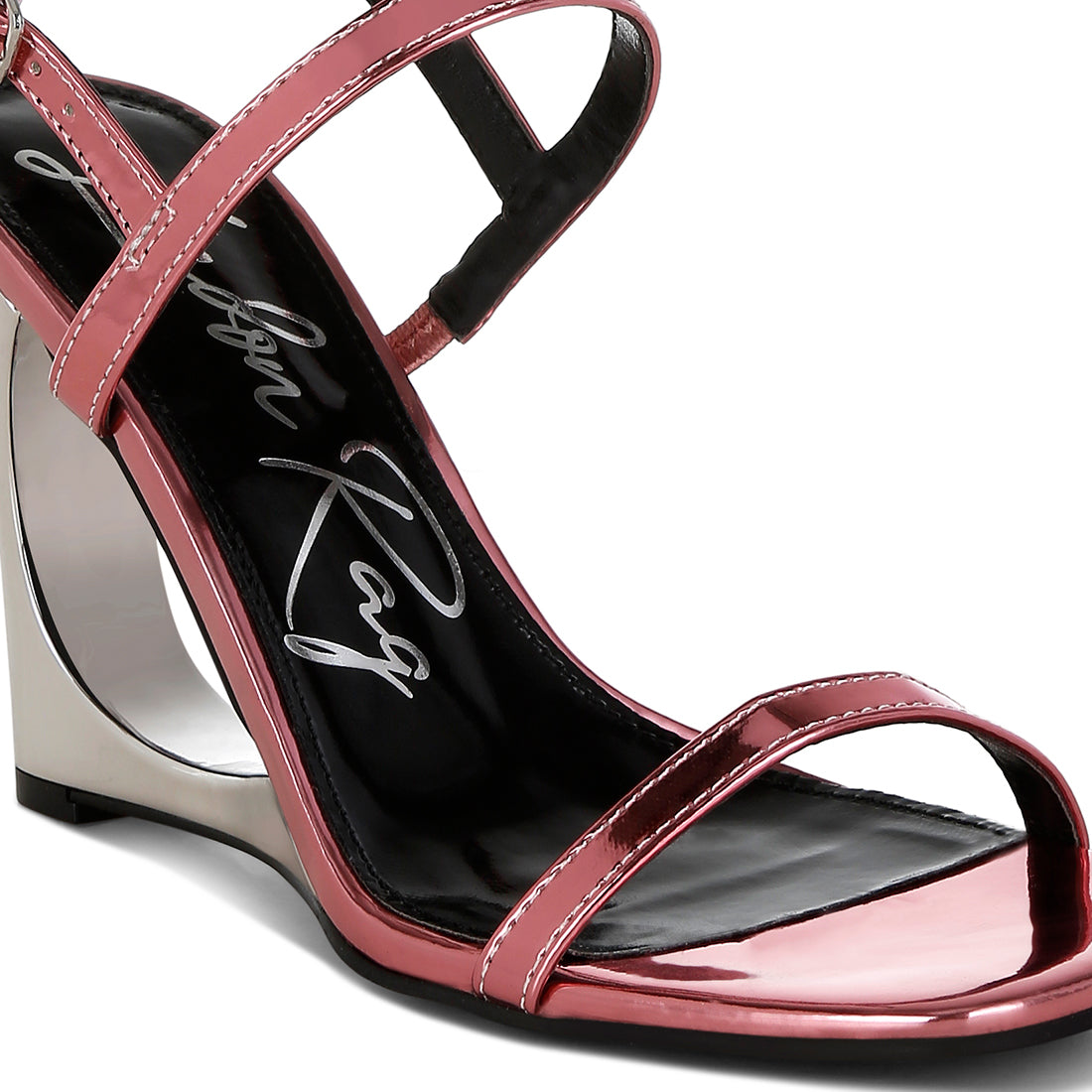 metallic fantasy wedge heel sandals#color_pink