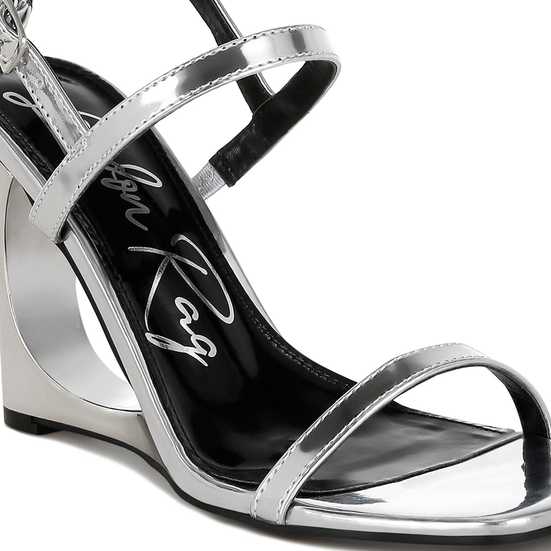 metallic fantasy wedge heel sandals#color_silver