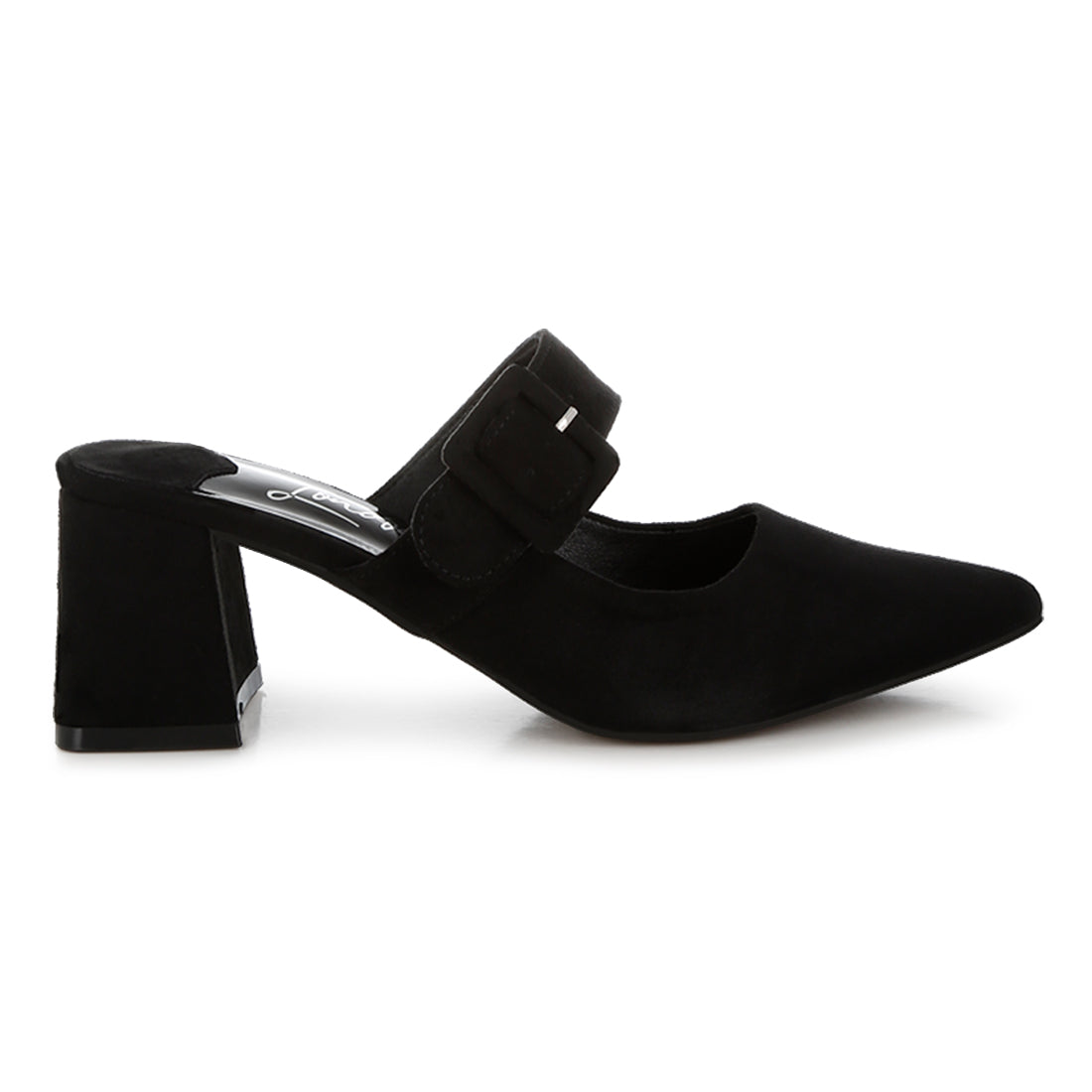 buckle strap detail microfiber mules#color_black