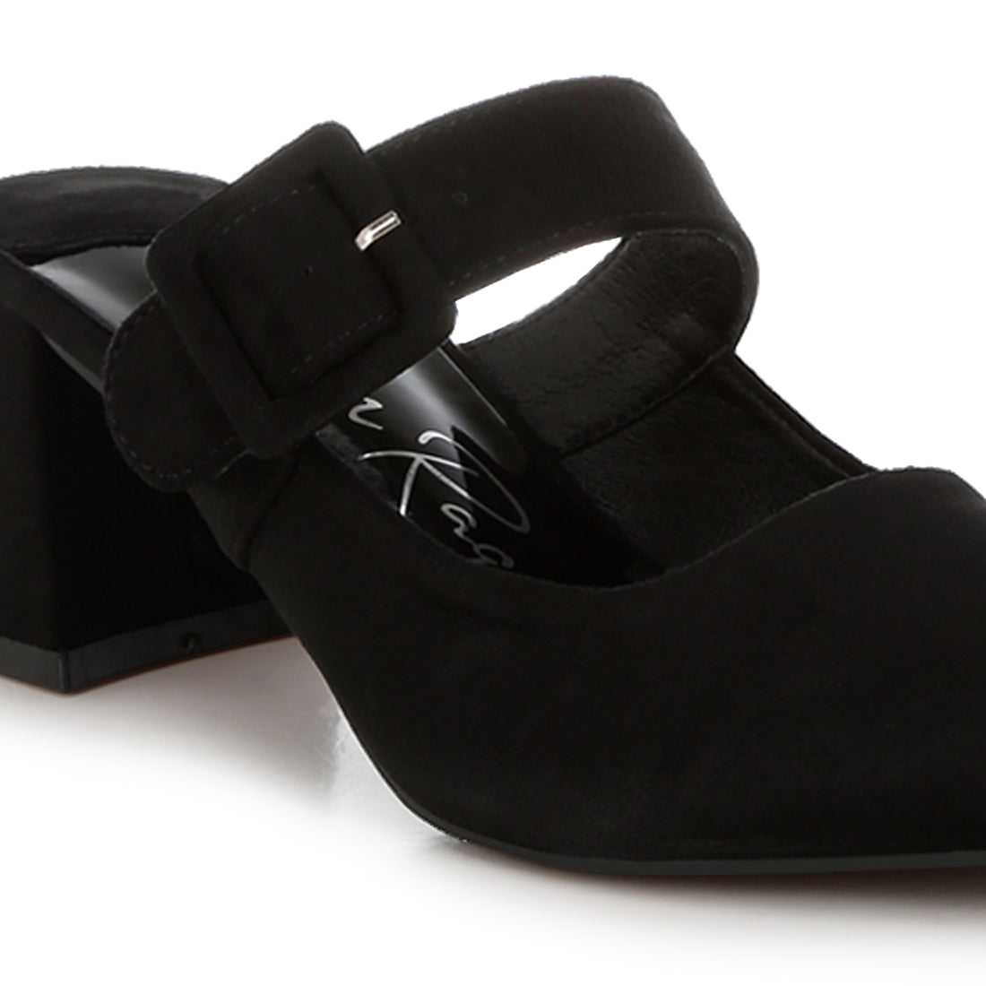 buckle strap detail microfiber mules#color_black