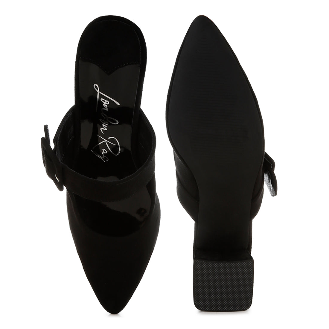 buckle strap detail microfiber mules#color_black