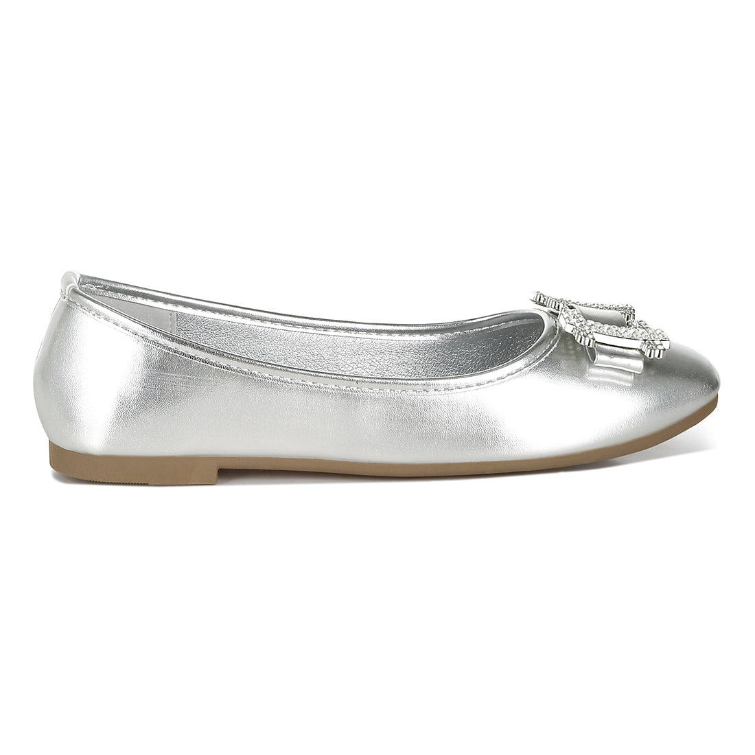 rhinestone buckle metallic ballerinas#color_silver