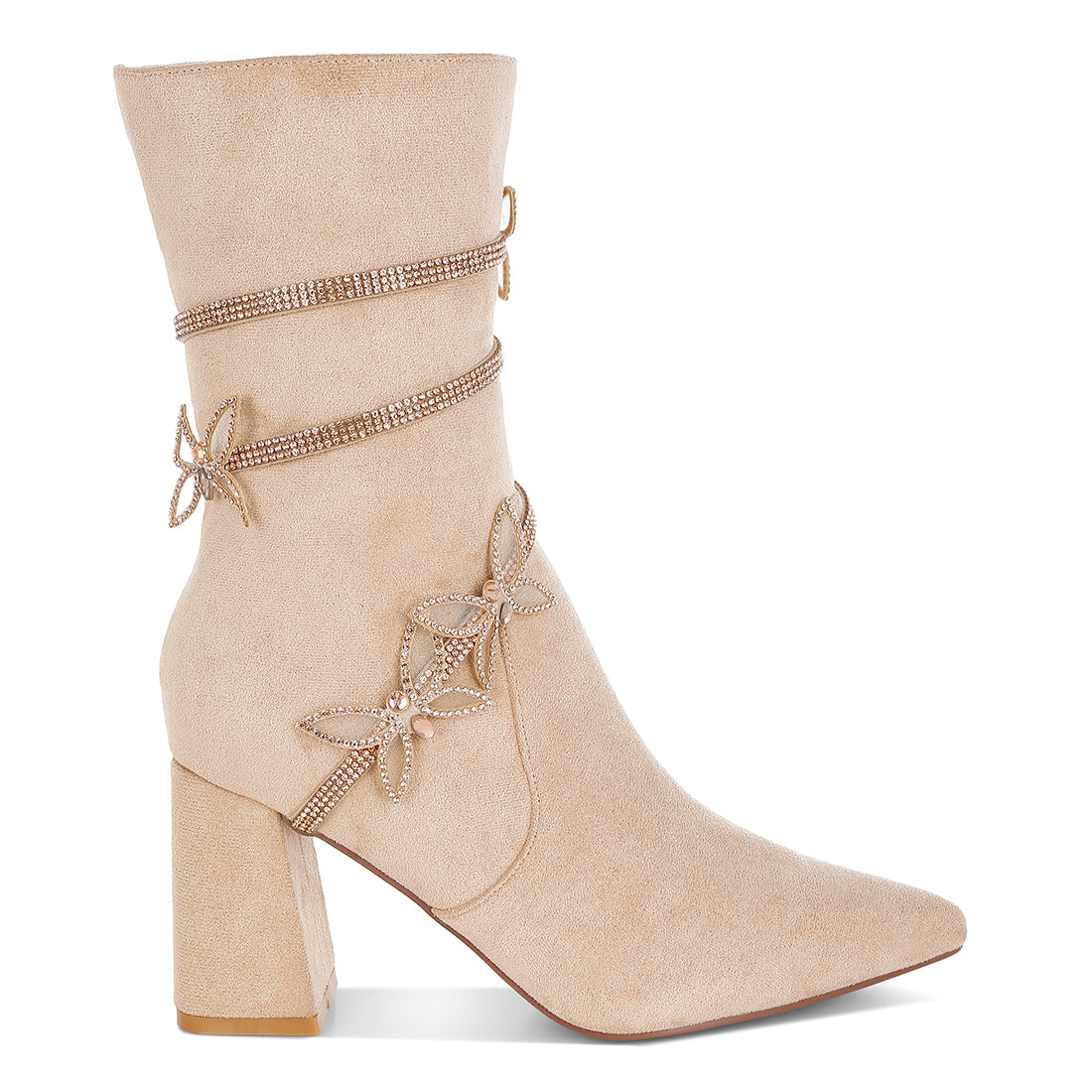 rhinestone brooch wrap-around boots#color_beige