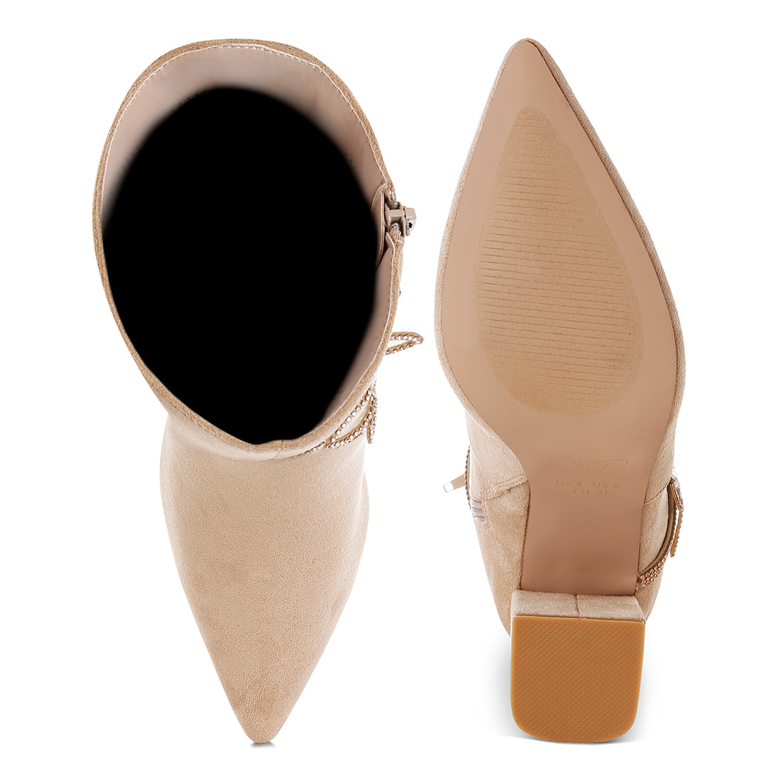 rhinestone brooch wrap-around boots#color_beige