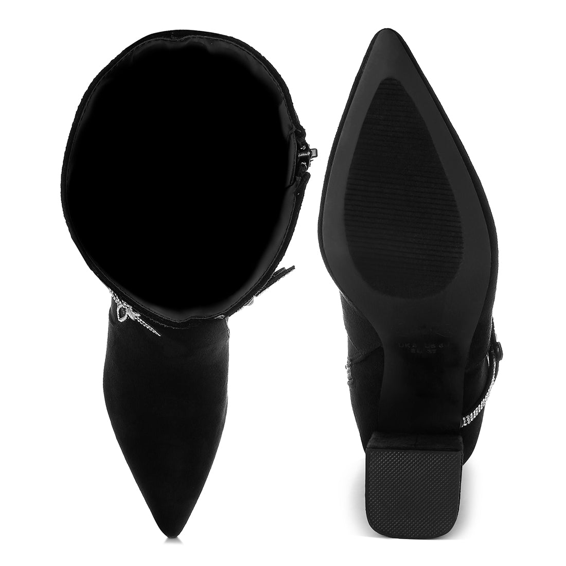 rhinestone brooch wrap-around boots#color_black