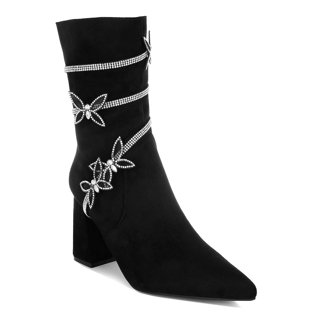 rhinestone brooch wrap-around boots#color_black