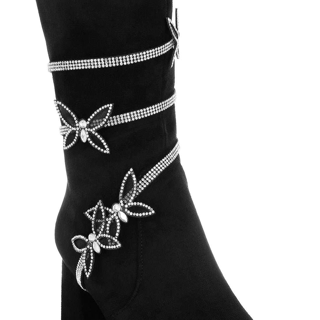 rhinestone brooch wrap-around boots#color_black