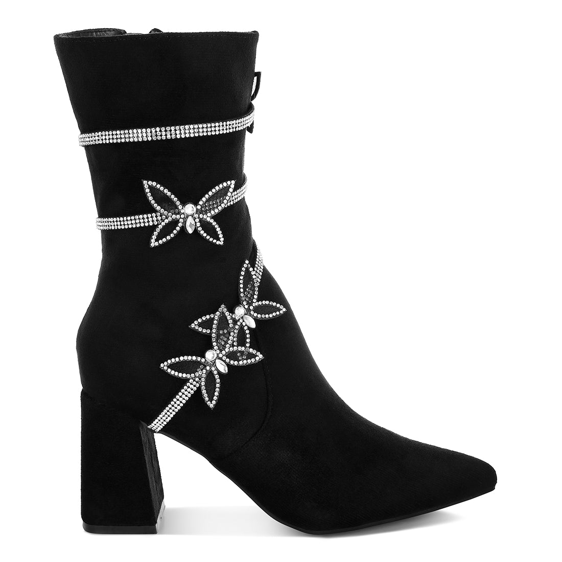 rhinestone brooch wrap-around boots#color_black