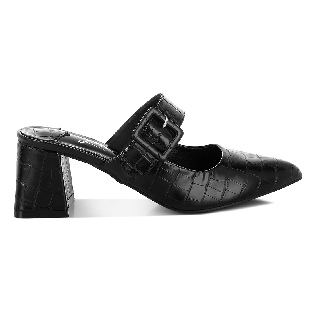 croco buckle strap detail mules#color_black