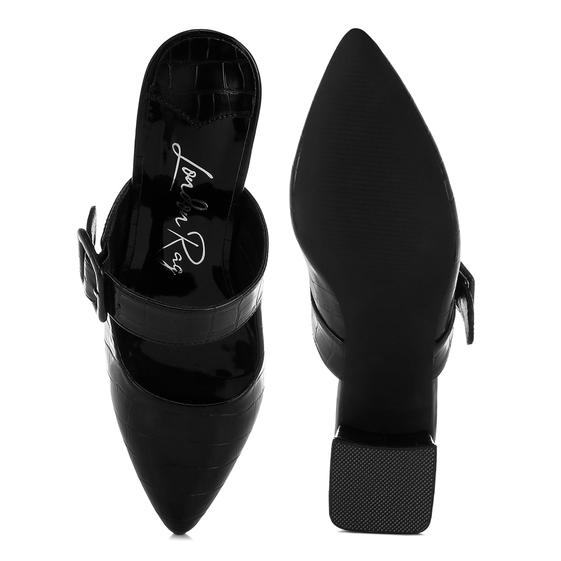 croco buckle strap detail mules#color_black