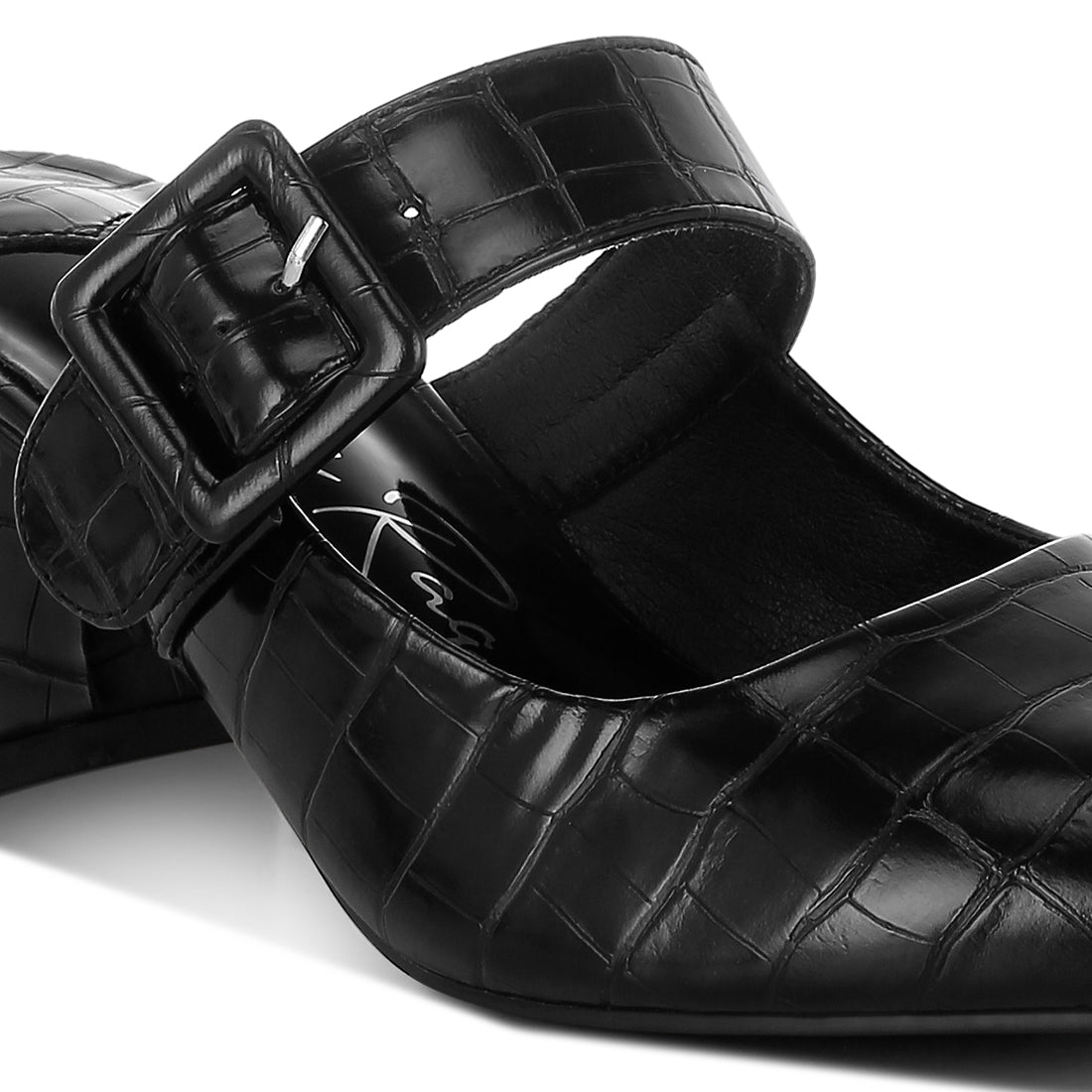 croco buckle strap detail mules#color_black