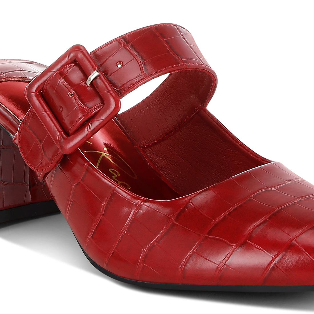 croco buckle strap detail mules#color_red
