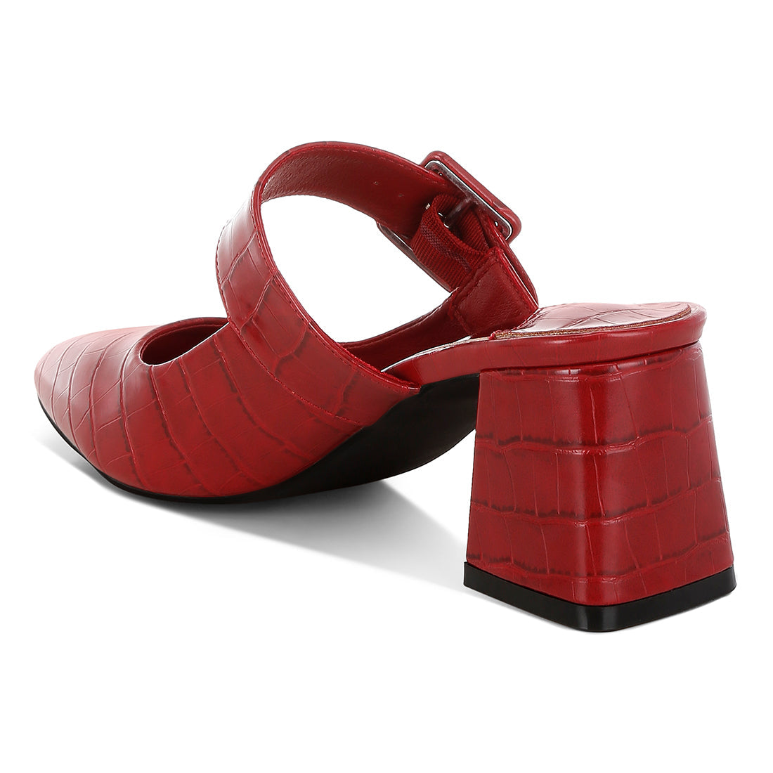 croco buckle strap detail mules#color_red