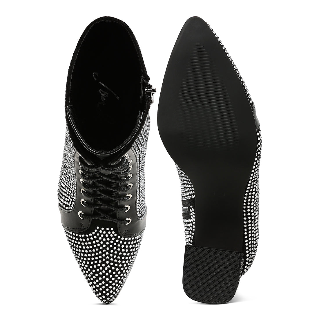 rhinestone embellished ankle boots#color_black