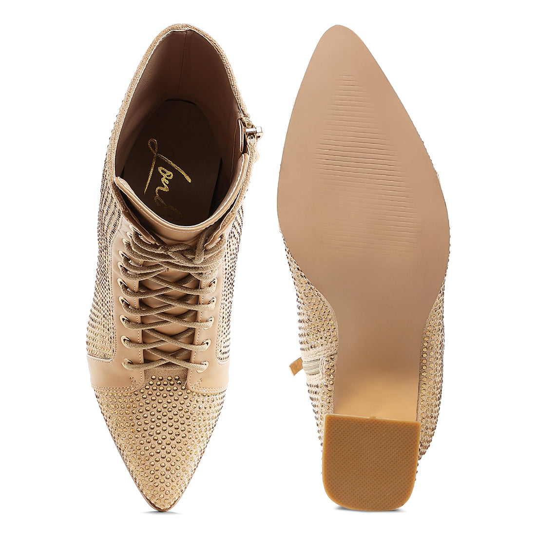 rhinestone embellished ankle boots#color_beige