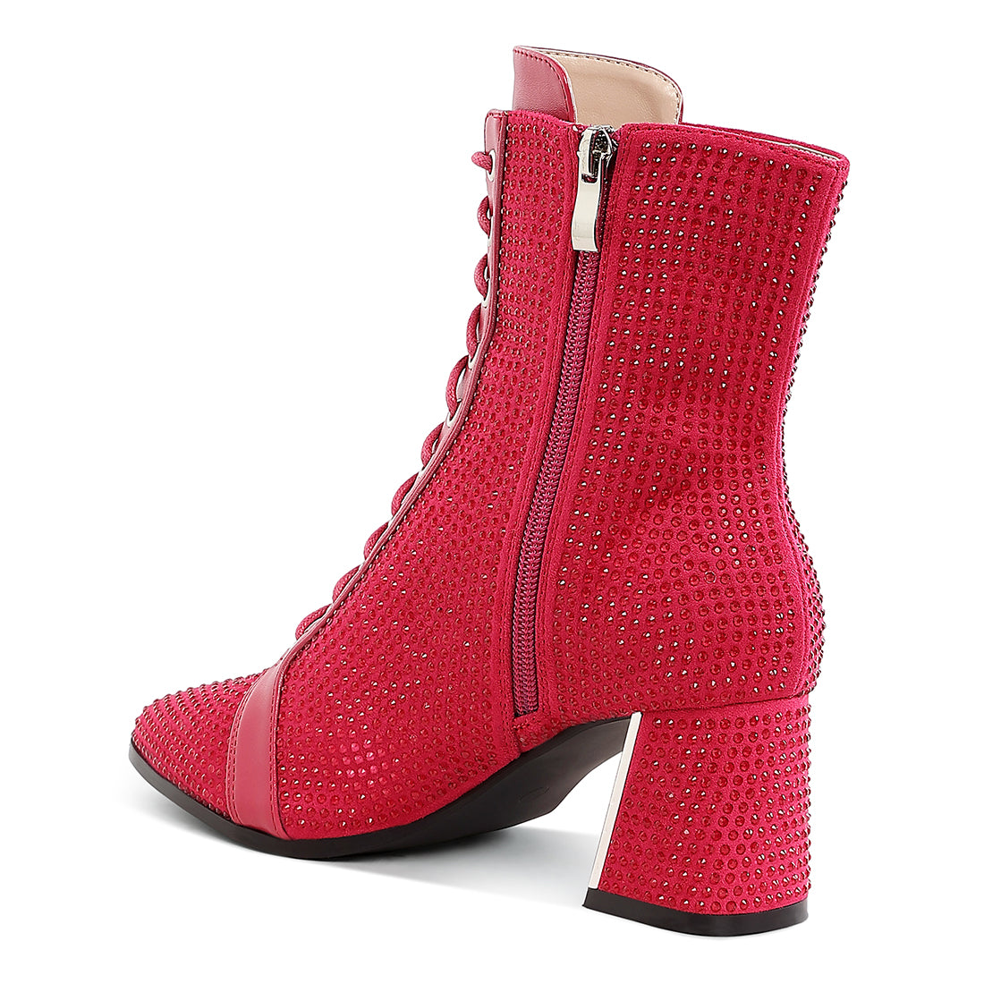 rhinestone embellished ankle boots#color_fuchsia