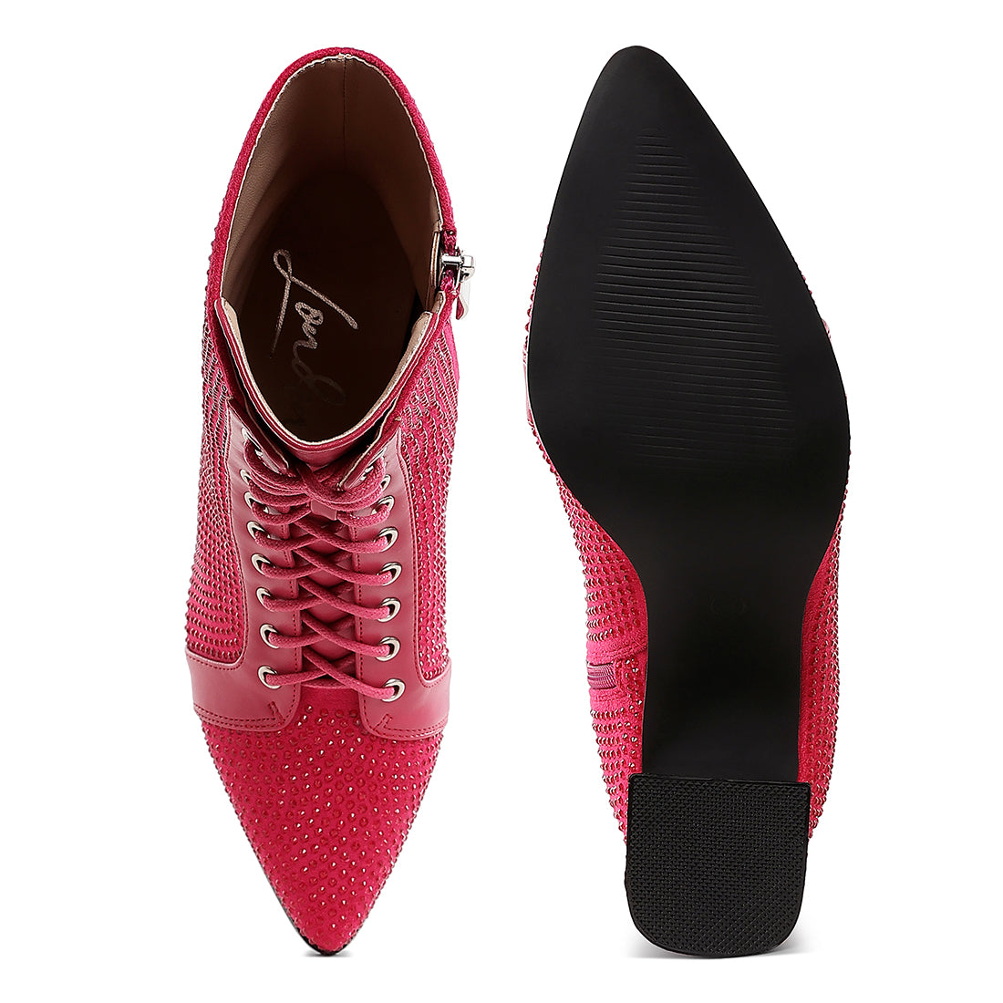 rhinestone embellished ankle boots#color_fuchsia