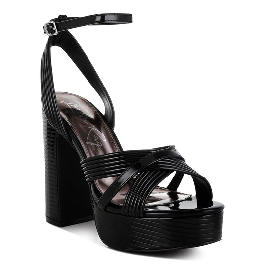 metallic ankle strap heel sandals#color_black