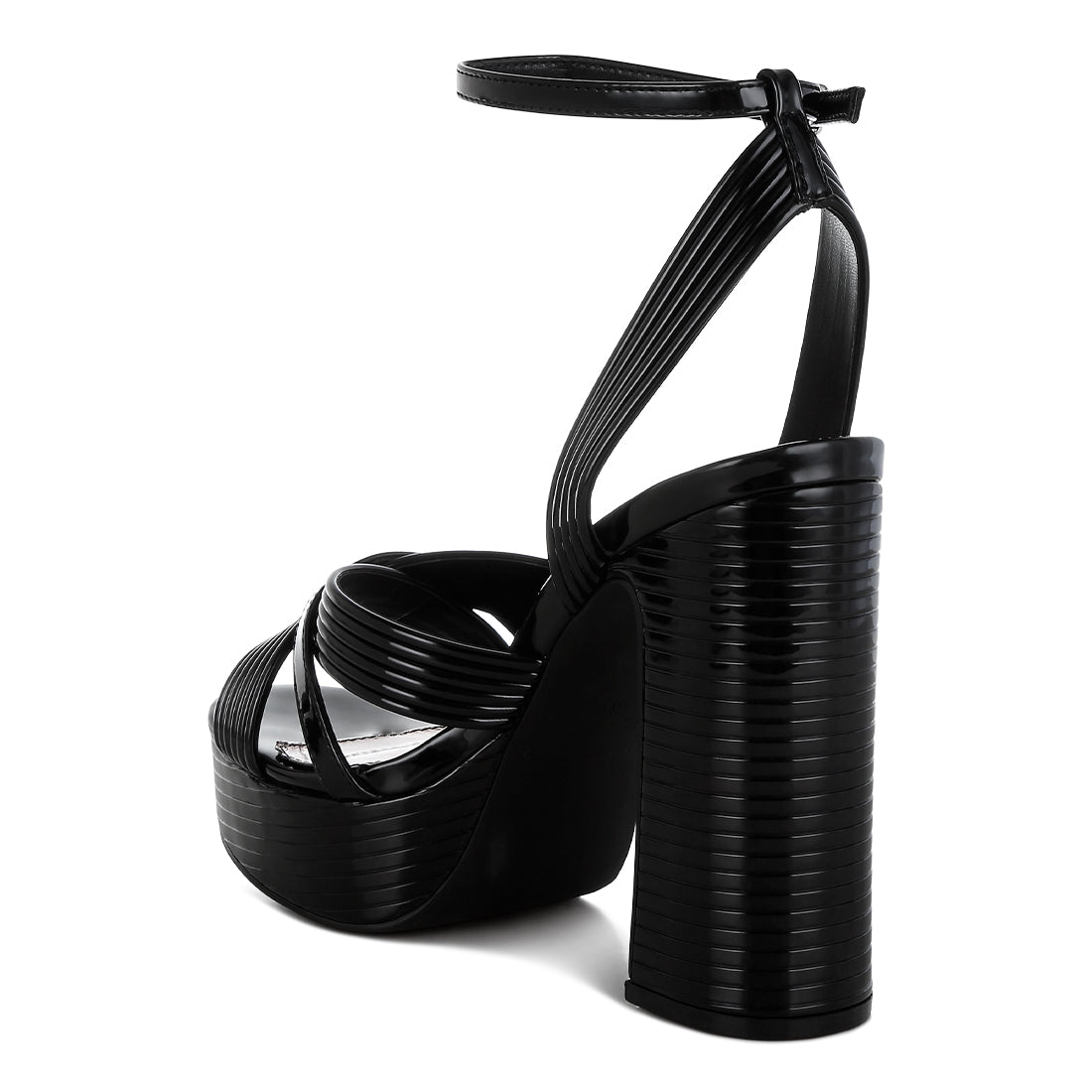 metallic ankle strap heel sandals#color_black