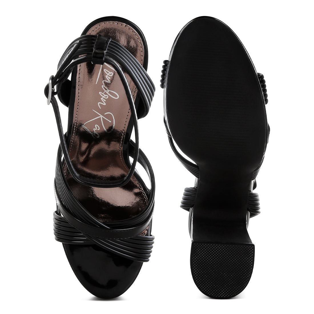 metallic ankle strap heel sandals#color_black