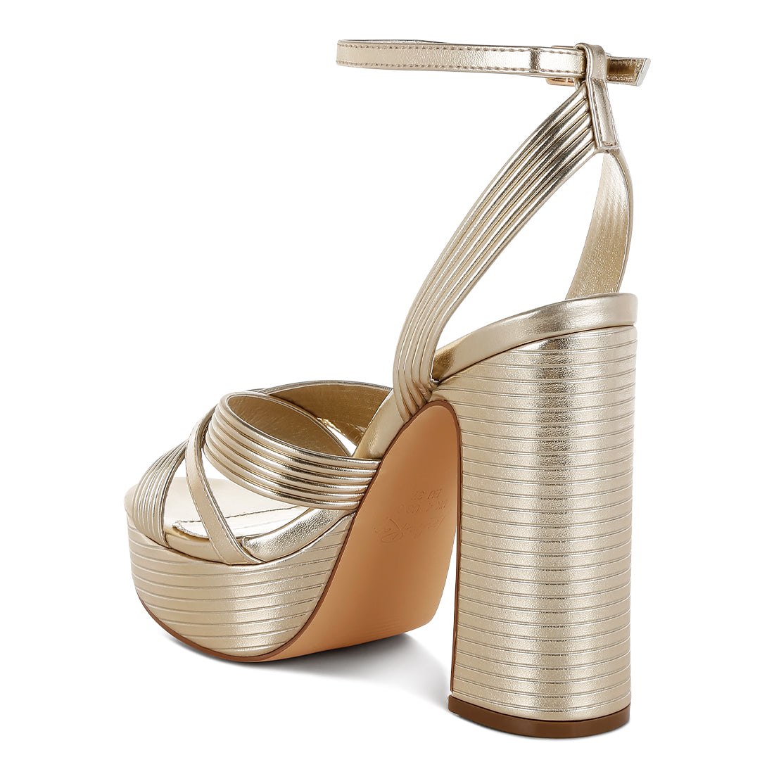 metallic ankle strap heel sandals#color_gold